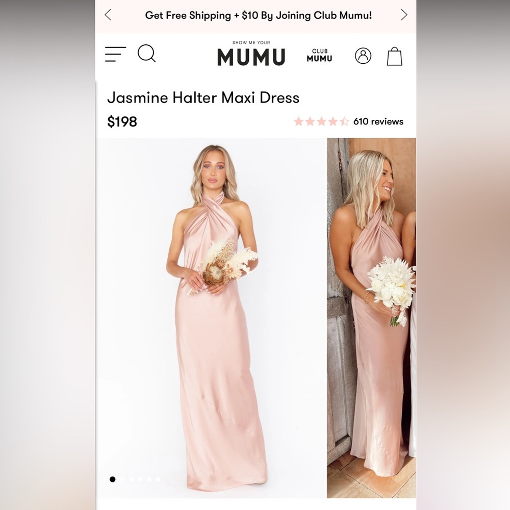 Show Me Your MuMu Jasmine Halter Maxi Dress Rose Gold Luxe Satin Small 💒 💍